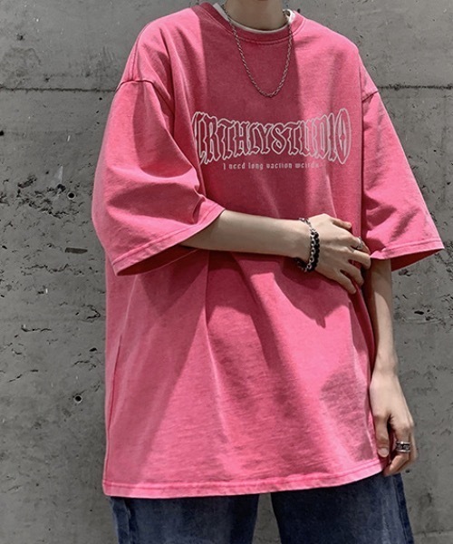 SHEPP(シープ)の「バックムーンプリントピグメント半袖Tシャツ(Tシャツ/カットソー・メンズ・ブラック/ピンク・L/M)」の1枚目の写真