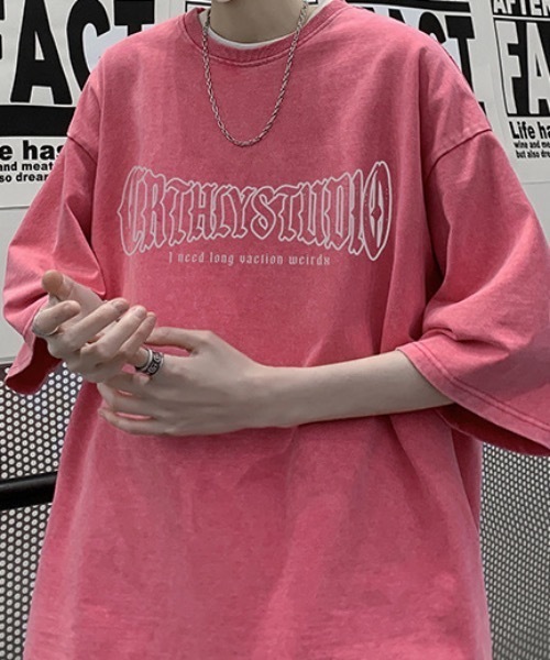 SHEPP(シープ)の「バックムーンプリントピグメント半袖Tシャツ(Tシャツ/カットソー・メンズ・ブラック/ピンク・L/M)」の6枚目の写真