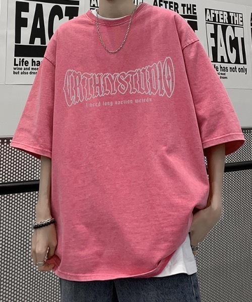 SHEPP(シープ)の「バックムーンプリントピグメント半袖Tシャツ(Tシャツ/カットソー・メンズ・ブラック/ピンク・L/M)」の7枚目の写真