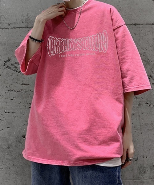 SHEPP(シープ)の「バックムーンプリントピグメント半袖Tシャツ(Tシャツ/カットソー・メンズ・ブラック/ピンク・L/M)」の8枚目の写真