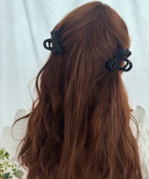 リボン アクリルヘアクリップ 2個セット（バレッタ/ヘアクリップ