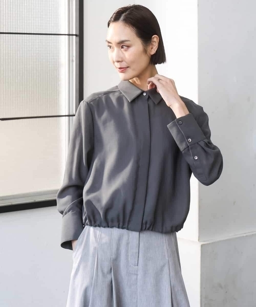 MICHEL KLEIN(ミッシェル・クラン)の「シアータッチ ドローストリングシャツブラウス(シャツ/ブラウス・レディース・チャコールグレー/アイボリー・38)」の19枚目の写真