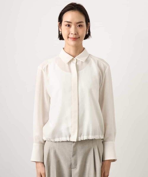 MICHEL KLEIN(ミッシェル・クラン)の「シアータッチ ドローストリングシャツブラウス(シャツ/ブラウス・レディース・チャコールグレー/アイボリー・38)」の13枚目の写真