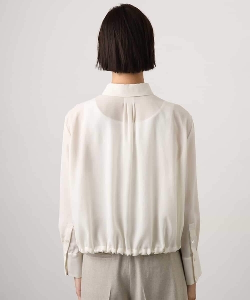 MICHEL KLEIN(ミッシェル・クラン)の「シアータッチ ドローストリングシャツブラウス(シャツ/ブラウス・レディース・チャコールグレー/アイボリー・38)」の11枚目の写真