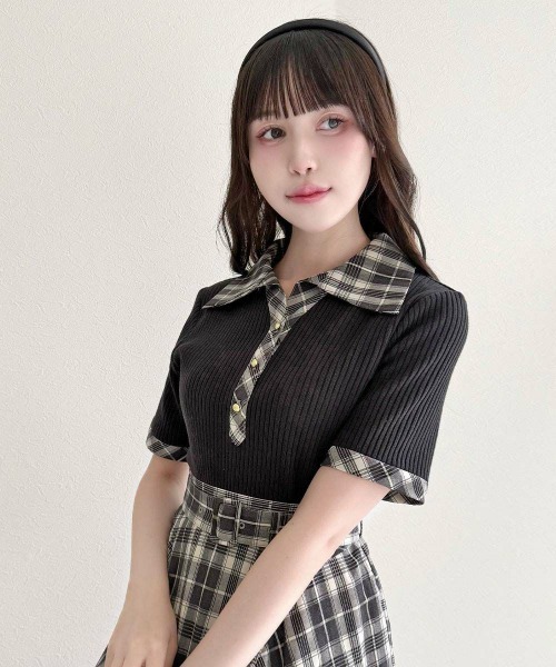 an another angelus（アンアナザーアンジェラス）の「チェック使いオープンカラーポロシャツ（ポロシャツ・レディース・ブラック/アイボリー・FREE）」の13枚目の写真