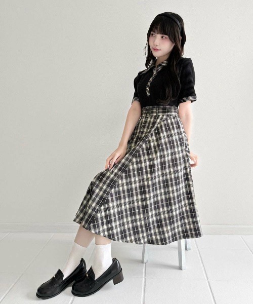 an another angelus（アンアナザーアンジェラス）の「チェック使いオープンカラーポロシャツ（ポロシャツ・レディース・ブラック/アイボリー・FREE）」の14枚目の写真