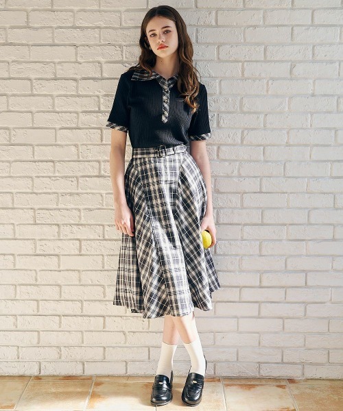 an another angelus（アンアナザーアンジェラス）の「チェック使いオープンカラーポロシャツ（ポロシャツ・レディース・ブラック/アイボリー・FREE）」の11枚目の写真