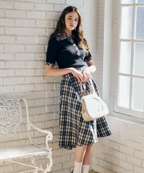 an another angelus（アンアナザーアンジェラス）の「チェック使いオープンカラーポロシャツ（ポロシャツ・レディース・ブラック/アイボリー・FREE）」の12枚目の写真