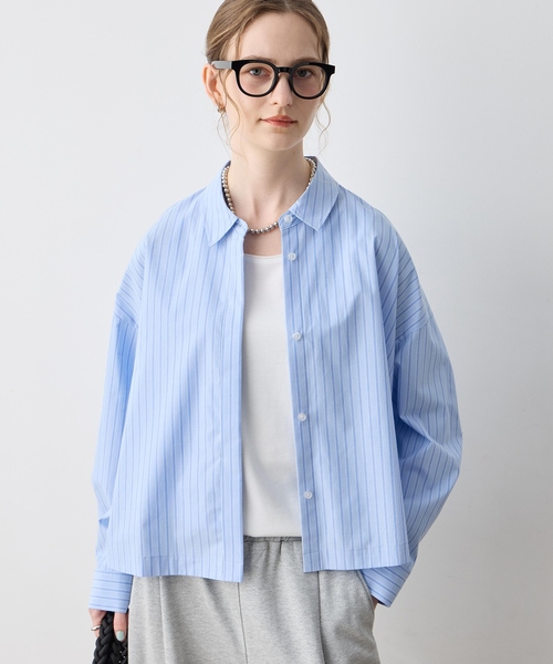 LE SOUK HOLIDAY(ルスークホリデー)の「【WEB限定】ストライプショートシャツ(シャツ/ブラウス・レディース・ピンク/サックスブルー/ベージュ・M/L)」の2枚目の写真