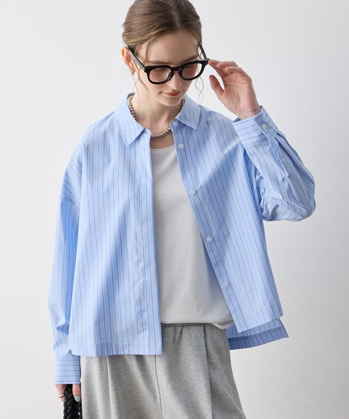 LE SOUK HOLIDAY(ルスークホリデー)の「【WEB限定】ストライプショートシャツ(シャツ/ブラウス・レディース・ピンク/サックスブルー/ベージュ・M/L)」の6枚目の写真