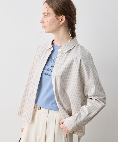 LE SOUK HOLIDAY(ルスークホリデー)の「【WEB限定】ストライプショートシャツ(シャツ/ブラウス・レディース・ピンク/サックスブルー/ベージュ・M/L)」の1枚目の写真