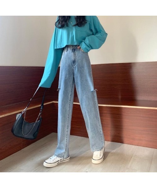 CHEER(チアー)の「サイドダメージデニムパンツ(デニムパンツ・レディース・サックスブルー・L)」の4枚目の写真