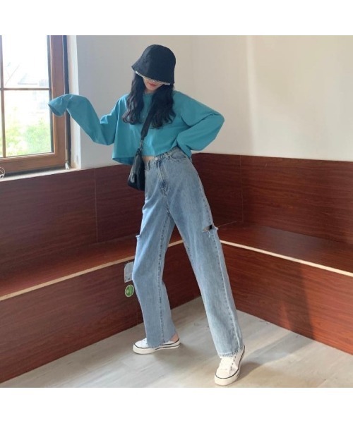 CHEER(チアー)の「サイドダメージデニムパンツ(デニムパンツ・レディース・サックスブルー・L)」の5枚目の写真