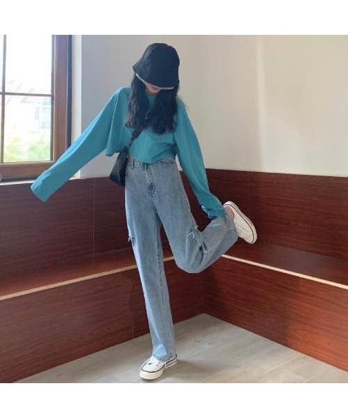 CHEER(チアー)の「サイドダメージデニムパンツ(デニムパンツ・レディース・サックスブルー・L)」の6枚目の写真