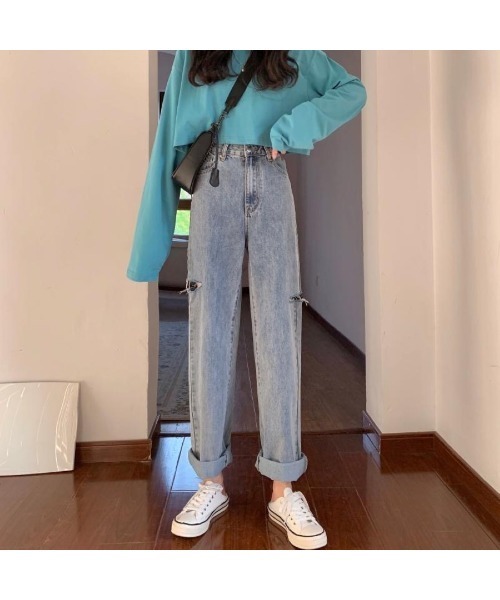 CHEER(チアー)の「サイドダメージデニムパンツ(デニムパンツ・レディース・サックスブルー・L)」の9枚目の写真