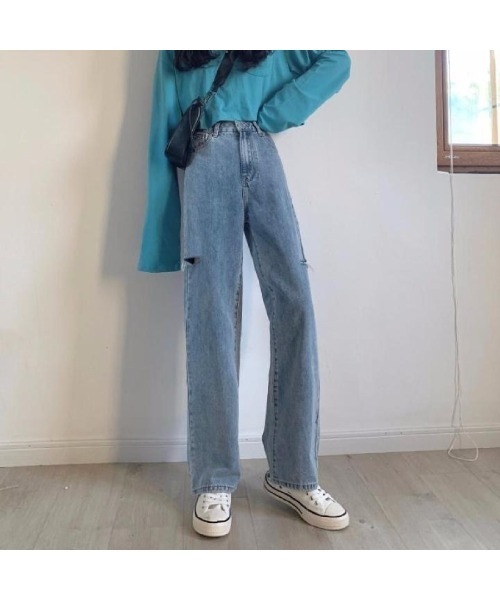 CHEER(チアー)の「サイドダメージデニムパンツ(デニムパンツ・レディース・サックスブルー・L)」の10枚目の写真