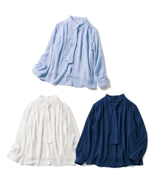 IEDIT（イディット）の「ＩＥＤＩＴ　インナーカットソー付きシックなボウタイブラウス（シャツ/ブラウス・レディース・ライトブルー/ネイビー/ホワイト・4L/3L/LL/L/M/S）」の11枚目の写真