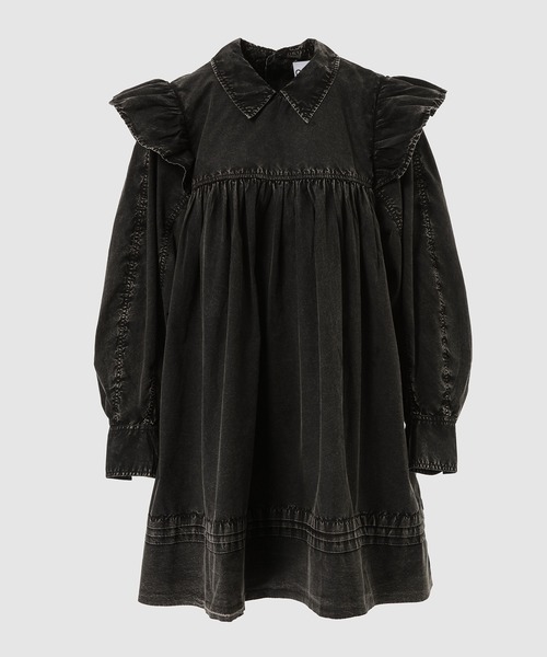 GANNI(ガニー)の「Garment Dyed Cotton Mini Frill Dress(ワンピース・レディース・ブラック・38)」の1枚目の写真