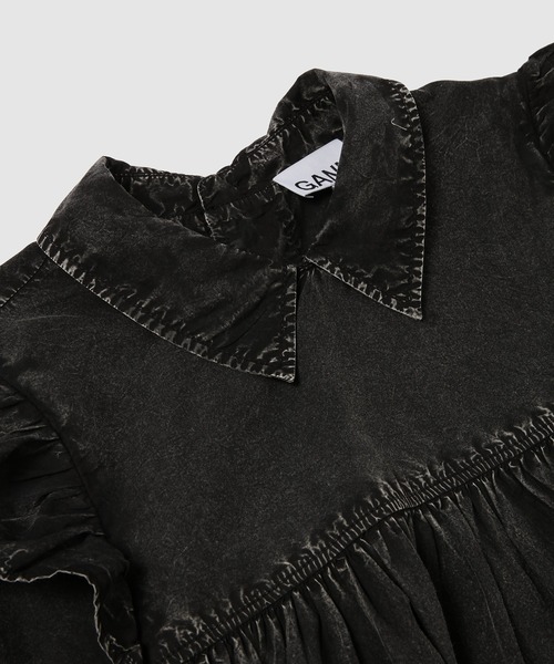 GANNI(ガニー)の「Garment Dyed Cotton Mini Frill Dress(ワンピース・レディース・ブラック・38)」の5枚目の写真