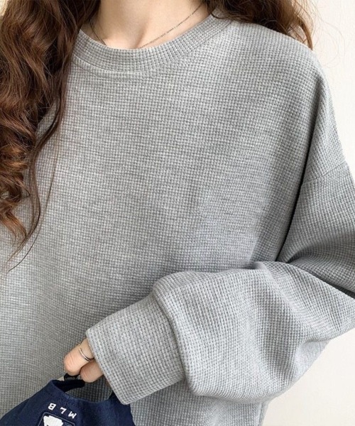 Beststore(ベストストア)の「【こなれ感】ゆったりワッフル プルオーバー 長袖 トップス(全3色)(Tシャツ/カットソー・レディース・ホワイト/ブラック/グレー・FREE)」の4枚目の写真