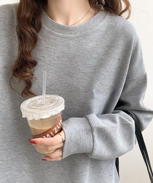 Beststore(ベストストア)の「【こなれ感】ゆったりワッフル プルオーバー 長袖 トップス(全3色)(Tシャツ/カットソー・レディース・ホワイト/ブラック/グレー・FREE)」の7枚目の写真