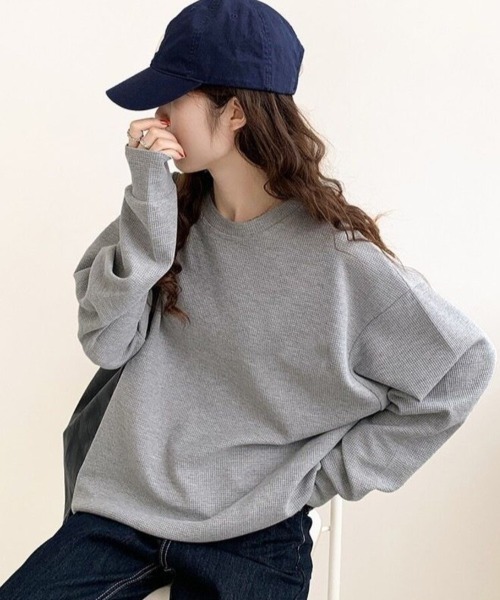 Beststore(ベストストア)の「【こなれ感】ゆったりワッフル プルオーバー 長袖 トップス(全3色)(Tシャツ/カットソー・レディース・ホワイト/ブラック/グレー・FREE)」の8枚目の写真
