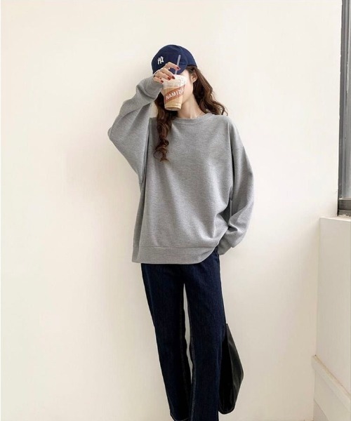 Beststore(ベストストア)の「【こなれ感】ゆったりワッフル プルオーバー 長袖 トップス(全3色)(Tシャツ/カットソー・レディース・ホワイト/ブラック/グレー・FREE)」の9枚目の写真