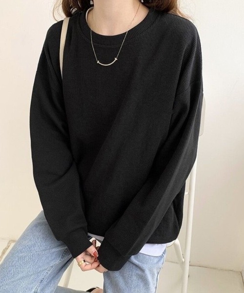 Beststore(ベストストア)の「【こなれ感】ゆったりワッフル プルオーバー 長袖 トップス(全3色)(Tシャツ/カットソー・レディース・ホワイト/ブラック/グレー・FREE)」の10枚目の写真