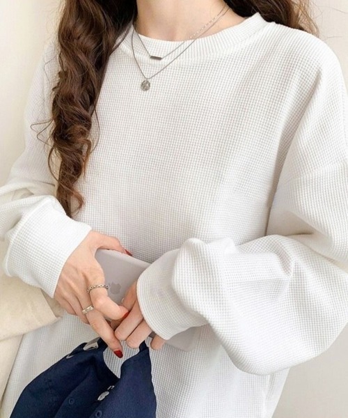 Beststore(ベストストア)の「【こなれ感】ゆったりワッフル プルオーバー 長袖 トップス(全3色)(Tシャツ/カットソー・レディース・ホワイト/ブラック/グレー・FREE)」の14枚目の写真