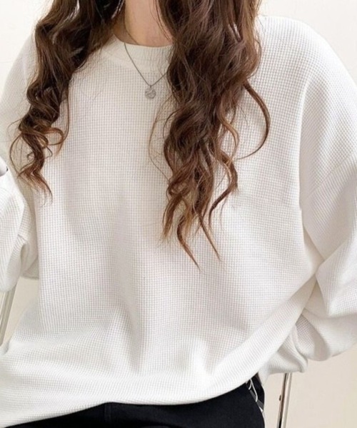Beststore(ベストストア)の「【こなれ感】ゆったりワッフル プルオーバー 長袖 トップス(全3色)(Tシャツ/カットソー・レディース・ホワイト/ブラック/グレー・FREE)」の15枚目の写真