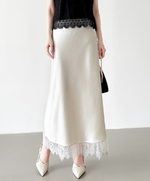 COCOMOMO（ココモモ）の「一枚で華やぐ繊細レース×艶サテン サテンレーススカート サテンスカート ロング レース サテン タイト レーススカート マーメイド（スカート）」