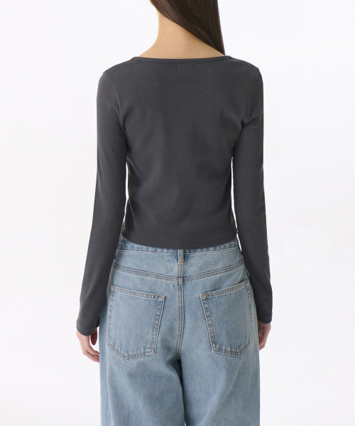 MUSINSA STANDARD WOMAN（ムシンサスタンダードウーマン）の「ウィメンズリブスリムスコップネックジャージカーディガン[ダークグレー]（カーディガン/ボレロ・レディース・その他・X-SMALL/SMALL/MEDIUM/LARGE）」の2枚目の写真