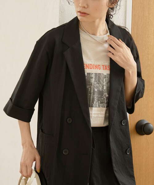 coen(コーエン)の「リネン混 カノコ半袖テーラードジャケット(テーラードジャケット・レディース・ブラウン/ベージュ/ブラック・M/L)」の8枚目の写真