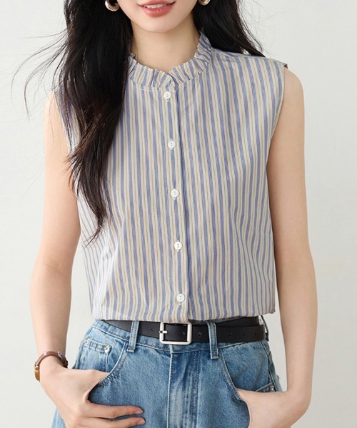 ONEP STAR(ワンピスター)の「フリルネックストライプブラウス(シャツ/ブラウス・レディース・ベージュ・X-LARGE/LARGE/MEDIUM)」の12枚目の写真