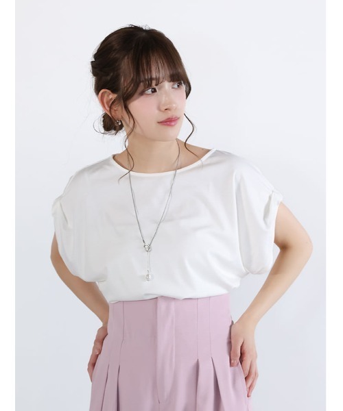 fifth(フィフス)の「【接触冷感】袖口折り返しデザインTシャツ(Tシャツ/カットソー・レディース・ホワイト/ブラック/ターコイズブルー・M)」の2枚目の写真
