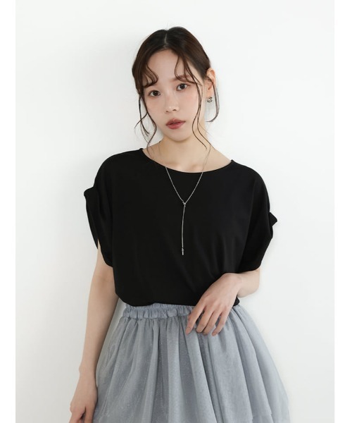 fifth(フィフス)の「【接触冷感】袖口折り返しデザインTシャツ(Tシャツ/カットソー・レディース・ホワイト/ブラック/ターコイズブルー・M)」の9枚目の写真