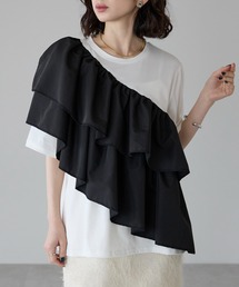 アシメフリルデザイン半袖Tシャツ
