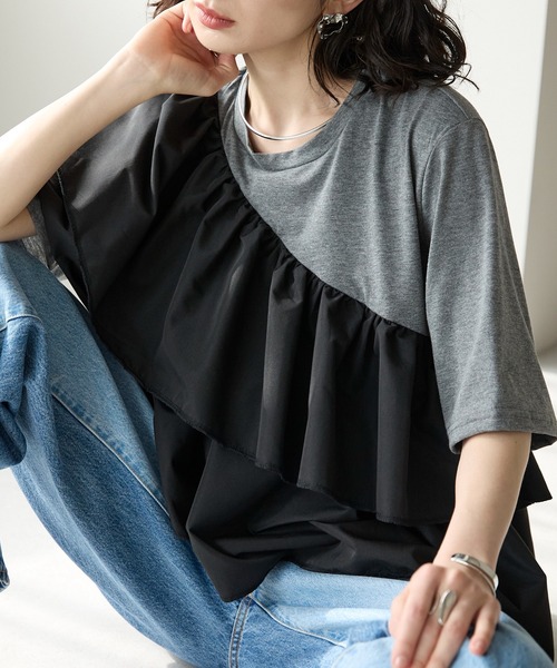 each(イーチ)の「アシメフリルデザイン半袖Tシャツ(Tシャツ/カットソー・レディース・ホワイト/グレー・FREE)」の19枚目の写真