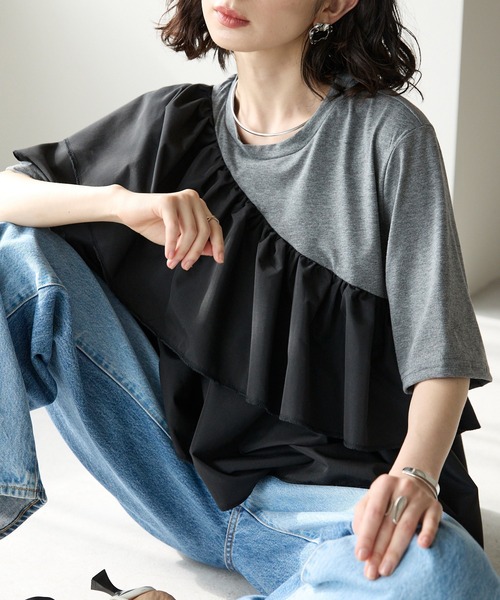 each(イーチ)の「アシメフリルデザイン半袖Tシャツ(Tシャツ/カットソー・レディース・ホワイト/グレー・FREE)」の8枚目の写真