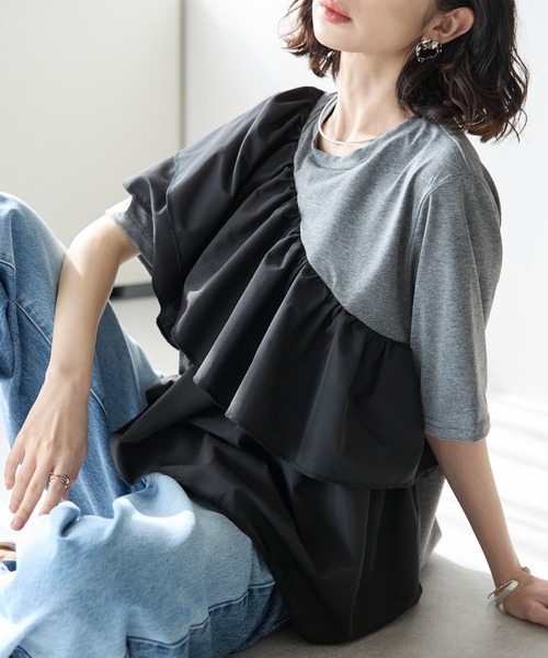 each(イーチ)の「アシメフリルデザイン半袖Tシャツ(Tシャツ/カットソー・レディース・ホワイト/グレー・FREE)」の9枚目の写真