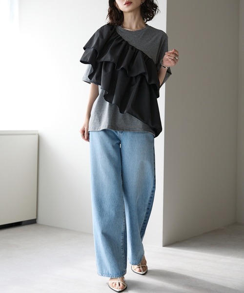 each(イーチ)の「アシメフリルデザイン半袖Tシャツ(Tシャツ/カットソー・レディース・ホワイト/グレー・FREE)」の11枚目の写真