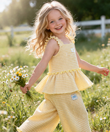 MINIDOU（ミニドウ）の「レース袖なし7部上下セット（セットアップ）」