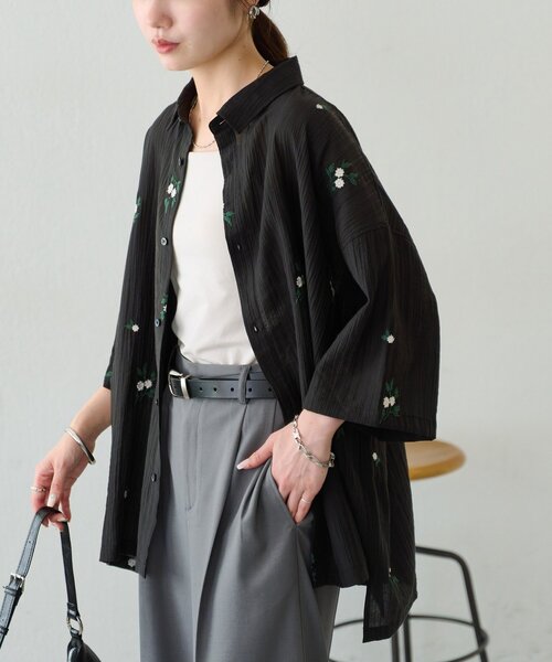 DISCOAT(ディスコート)の「【Enlude】モチーフ刺繍オーバーシャツ《ユニセックス》(シャツ/ブラウス・レディース・ブラック/ブラウン・FREE)」の5枚目の写真