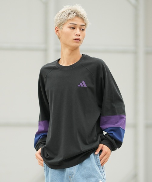 adidas（アディダス）の「adidas/アディダス 長袖 Tシャツ ロンT V7837（Tシャツ/カットソー・メンズ・ブラック×パープル/ホワイト×ネイビー・M/2XL/XL/L）」の2枚目の写真