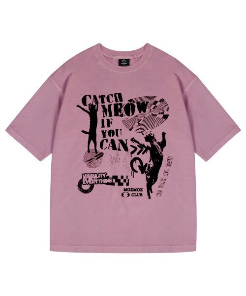 MOZMOZ(モズモズ)の「ピグメントダンシングキャット オーバーサイズ 半袖Tシャツ ピンク(Tシャツ/カットソー・レディース・その他・M/XL/XXL)」の4枚目の写真