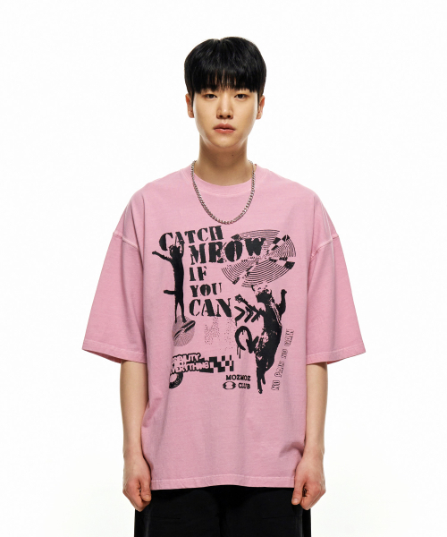 MOZMOZ(モズモズ)の「ピグメントダンシングキャット オーバーサイズ 半袖Tシャツ ピンク(Tシャツ/カットソー・レディース・その他・M/XL/XXL)」の5枚目の写真