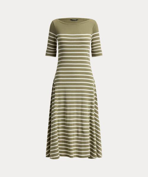 LAUREN RALPH LAUREN（ローレン ラルフ ローレン）の「ブレトンストライプ コットン リブ ミディ ドレス（ワンピース・レディース・グリーン・XXS/XS/M/S/XL/L）」の2枚目の写真