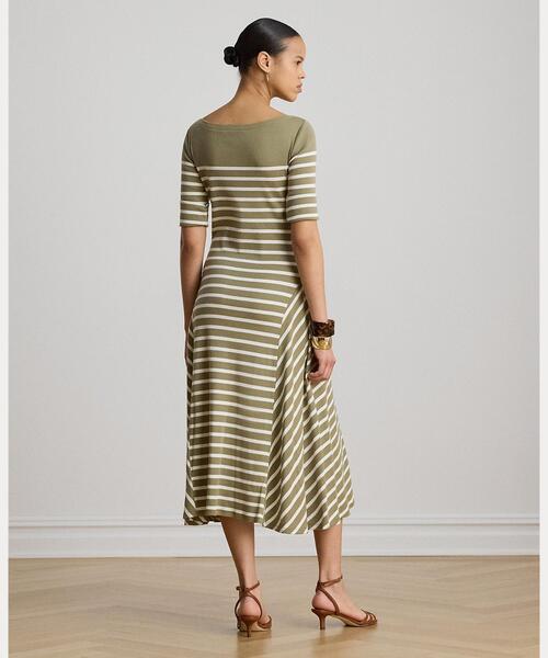 LAUREN RALPH LAUREN（ローレン ラルフ ローレン）の「ブレトンストライプ コットン リブ ミディ ドレス（ワンピース・レディース・グリーン・XXS/XS/M/S/XL/L）」の4枚目の写真