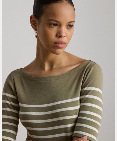 LAUREN RALPH LAUREN（ローレン ラルフ ローレン）の「ブレトンストライプ コットン リブ ミディ ドレス（ワンピース・レディース・グリーン・XXS/XS/M/S/XL/L）」の5枚目の写真
