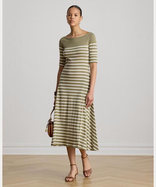 LAUREN RALPH LAUREN（ローレン ラルフ ローレン）の「ブレトンストライプ コットン リブ ミディ ドレス（ワンピース・レディース・グリーン・XXS/XS/M/S/XL/L）」の6枚目の写真